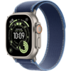 Apple Watch Ultra 3 titane naturel avec boucle Trail bleue